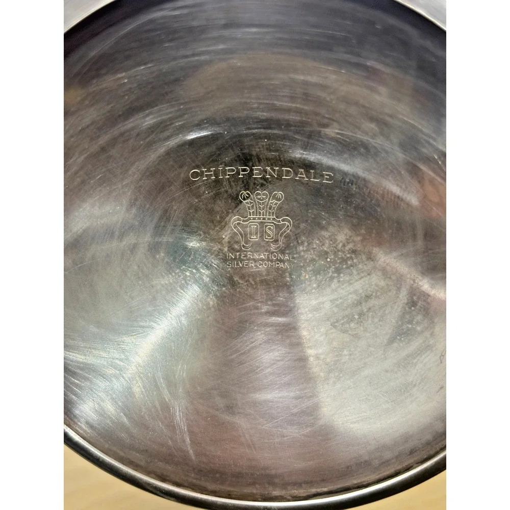 Vintage Chippendale International Silver Co Silverplate Pedestal Candy Dish Bowl
